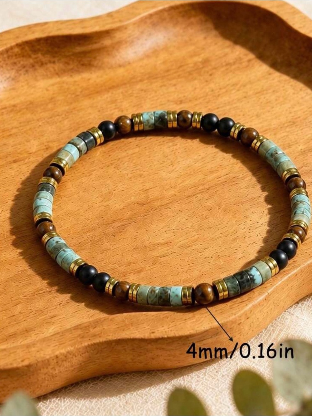 Natural African Turqouise Protection Stretch 4mm Bracelet - Handmade Minimalist - Picture 4 of 4
